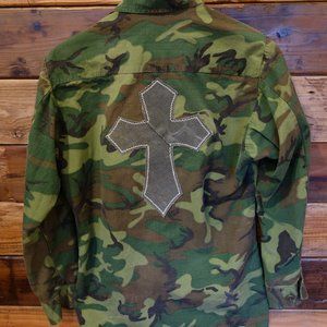 Rare Vietnam-Era One-of-a-Kind Military Issue Camo Jacket with Custom Cross